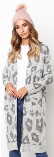 Cardigan lung de dama cu model leopard