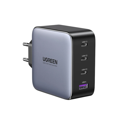 Cargador rápido 4 en 1 de 100 W, 3 puertos USB C y 1 puerto USB A GaN con enchufe UE, cargador USB PD para portátiles, tabletas, teléfonos, cargador rápido multipuerto.