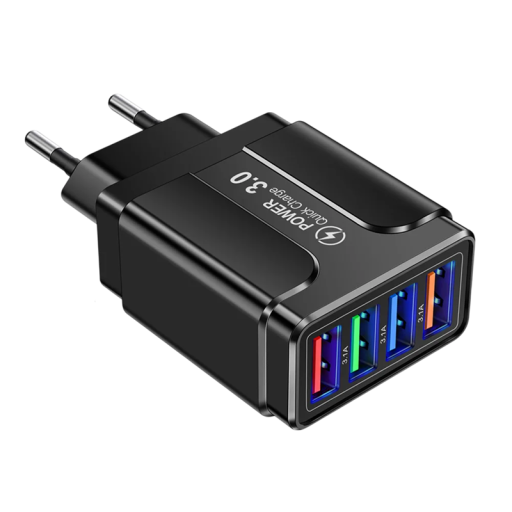 Cargador rápido 4× USB A QC 3.0 5V 3.1A Cargador rápido con enchufe UE Adaptador de carga para teléfono móvil Carga rápida de varios dispositivos