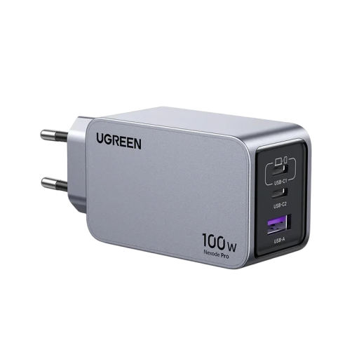 Cargador rápido de 100 W con enchufe UE, 2 puertos USB C y 1 puerto USB A GaN QC 4.0 3.0 PD, carga rápida de 5 V y 3 A para teléfono, tableta y portátil.