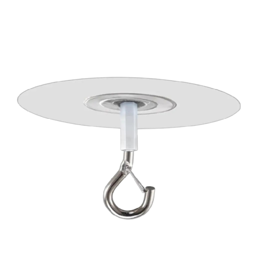 Cârlig de tavan autocolant de 6,5 cm din metal și PP în execuție transparentă pentru suspendarea decorațiunilor și ornamentelor ușoare