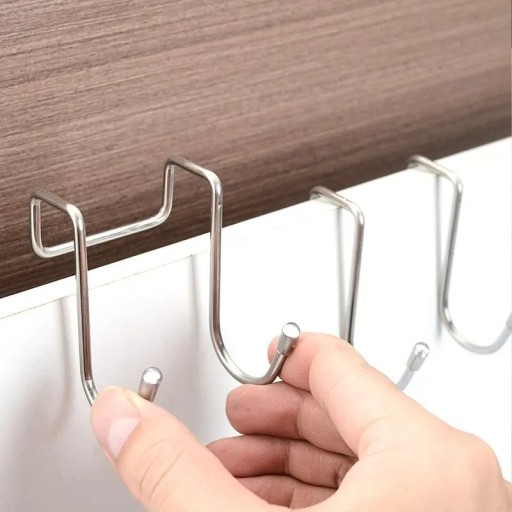 Cârlig dublu din oțel pentru uși 5,5x7x2x2,3 cm oțel inoxidabil suport suspendat fără găurire pentru prosoape și accesorii de uz casnic