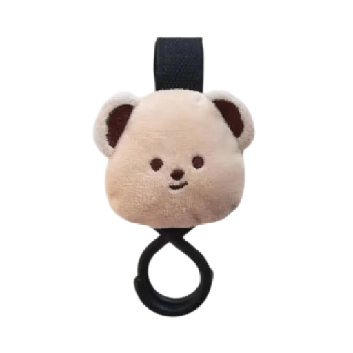 Cârlig pentru cărucior cu velcro și ursuleț de pluș bej 12 x 8 x 3 cm Suport universal pentru genți și accesorii