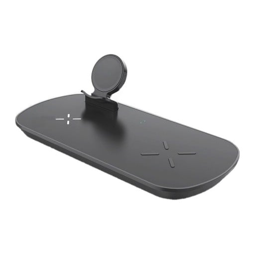 Carregador sem fios 3 em 1 para relógios Galaxy Watch, auscultadores AirPods e telefone Base com suporte para relógio Potência até 10 W Preta