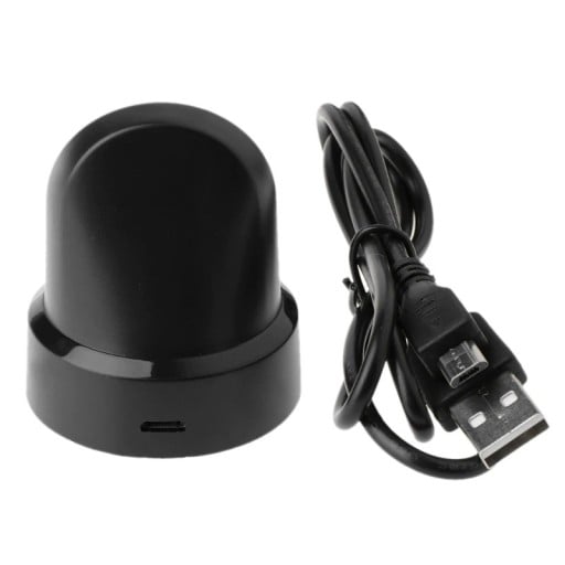 Carregador sem fios para relógios Samsung Watch Suporte de carregamento com cabo Micro USB 77 cm Potência até 5 W Dimensões 4,5 x 4,5 x 6 cm Preto