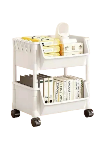 Carrello con 2 ripiani organizer da bagno in plastica, supporto da cucina 38 x 30 x 20 cm