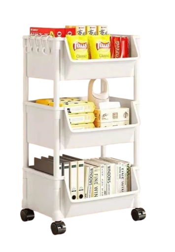 Carrello con 3 ripiani organizzatore da bagno in plastica, supporto da cucina 65 x 30 x 20 cm