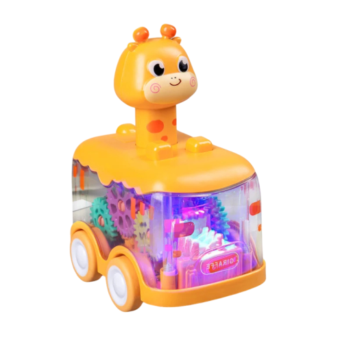Carro luminoso girafa 9,5 x 7 x 12,5 cm com engrenagens e luz Mecânico para crianças sem pilhas