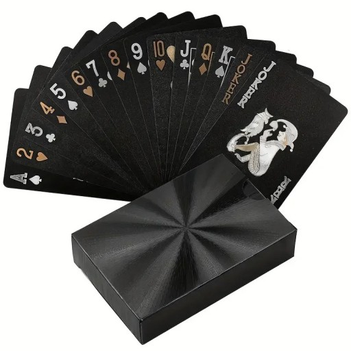 Cartas de jogar pretas de plástico 55 unidades com superfície à prova de água e relevo luxuoso 57 x 87 mm conjunto elegante para poker, buraco