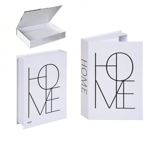 Cartea decorativă falsă cu spațiu de depozitare HOME – deschisă, albă, decor minimalist cu loc de depozitare secret