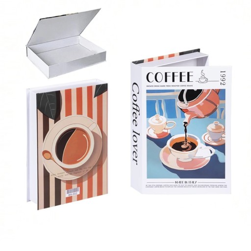 Cartea falsă decorativă cu spațiu de depozitare, deschisă, design Coffee Lover - Decorațiune stilată pentru iubitorii de cafea cu spațiu de depozitare practic