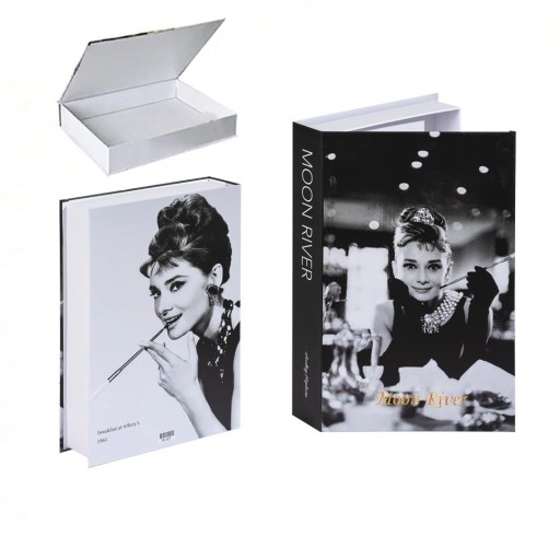 Cartea falsă decorativă cu spațiu de depozitare, deschizându-se, design Moon River - Decorațiune elegantă cu spațiu de depozitare pentru interioare artistice