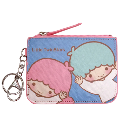 Carteira Little Twin Stars kawaii rosa-azul carteira de couro PU com pendente fecho de zip carteira de anime infantil para moedas e cartões