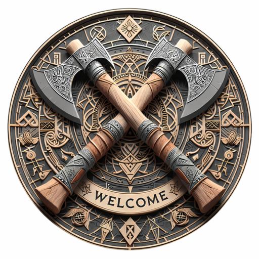 Cartel de bienvenida vikingo con hachas 20 x 20 cm Decoración de madera redonda Adorno de pared plano 2D Motivo vikingo
