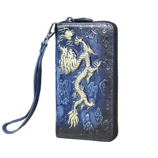 Cartera de piel para hombre con dragón