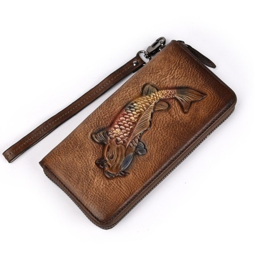 Cartera de piel para hombre con pez
