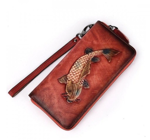 Cartera de piel para hombre con pez