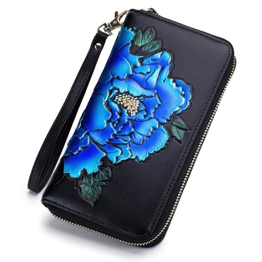 Cartera de piel para mujer con flor M201