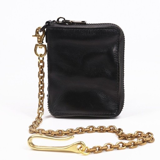 Cartera pequeña de piel para hombre con cadena
