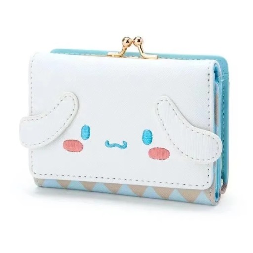Cartera plegable de piel sintética de 11 x 8 x 3,5 cm, bonita cartera para niña con asas, diseño de dibujos animados en azul y blanco, ideal como regalo de cumpleaños.