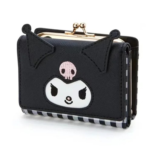 Cartera plegable de piel sintética de 11 x 8 x 3,5 cm. Bonita cartera para niña con asas. Motivo de dibujos animados en negro. Bolsa para tarjetas de regalo de cumpleaños.