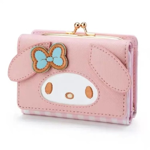 Cartera plegable de piel sintética de 11 x 8 x 3,5 cm. Cartera de niña rosa con asas. Lazos. Motivo de dibujos animados. Bolsa para tarjetas de regalo