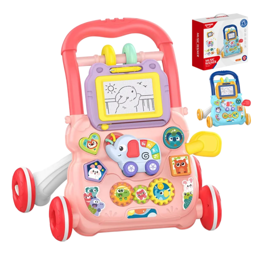 Cărucior educativ pentru copii cu tablă de desen și muzică 40x32x40,5 cm Instrument pentru învățarea formelor și dezvoltarea abilităților motorii fine la bebeluși
