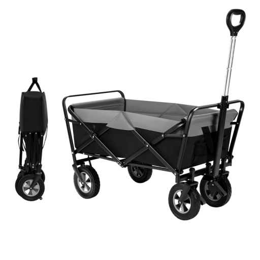 Cărucior manual pliabil, capacitate 100 l, 80 kg, ajutor pentru transportul în grădină și camping, cărucior mobil de cumpărături, cadru din aluminiu, mâner 80–110 cm