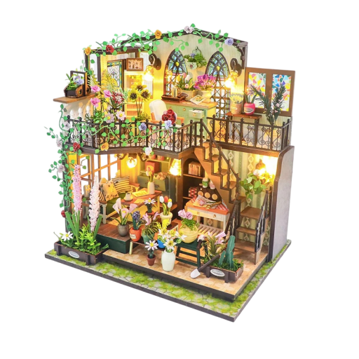 Casă cu două etaje 22 x 25 x 17 cm Set de construcție miniatural LED cu mobilă Model realist fără capac Casă decorativă iluminată cu detalii