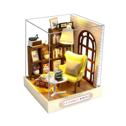 Casa de Bonecas de Madeira 11,5 x 9 x 9 cm Miniatura DIY Kit de Construção Puzzle 3D com Mobiliário e Tampa Feito à Mão Decoração Presente
