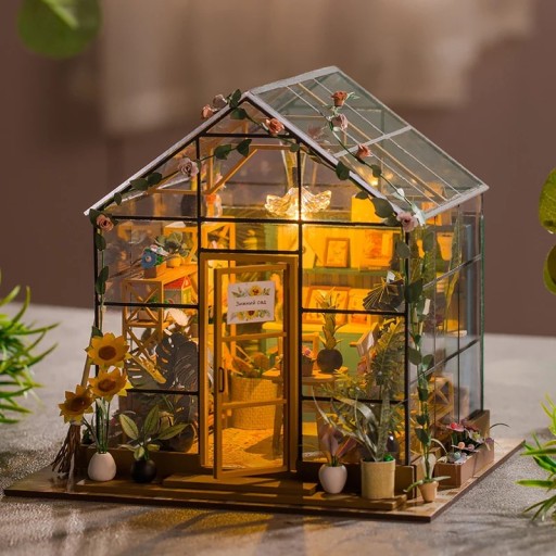 Casă de flori 20 x 18 x 19 cm Miniaturnă kit LED cu mobilă Casă decorativă cu iluminare și detalii realiste