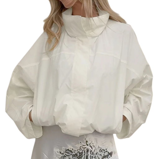 Casaco curto feminino com gola alta de malha de mangas longas para o outono, estilo oversized, para a cidade e uso diário