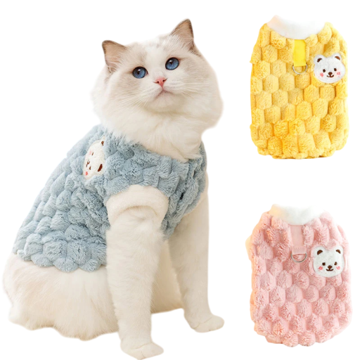 Casaco de botão em pelúcia com fivela para gatos 3 - 4,5 kg Casaco de inverno quente Corte confortável Roupa fofa para gatos Material aquecido