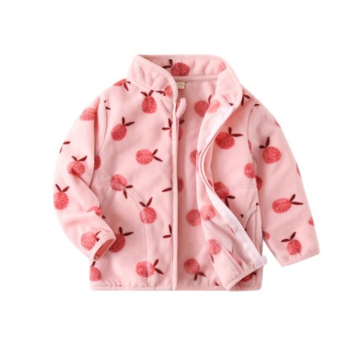 Casaco de Inverno Infantil com Gola Alta Casaco Unisex Quente com Fecho Rosa Casaco de Pelúcia com Bolsos Casaco de Inverno para Crianças com Motivo de Fruta