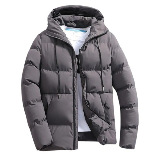 Casaco de Inverno Masculino Resistente ao Vento Fecho de Correr Poliester Capuz Bolsos Práticos Conforto Diário Quente Casaco de Inverno