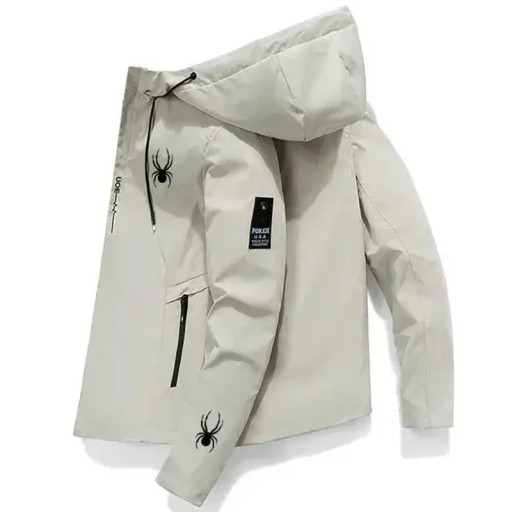 Casaco desportiva masculina à prova de vento com capuz e fecho éclair, motivo de aranha, O-colo, com bolsos, POLIÉSTER, várias cores