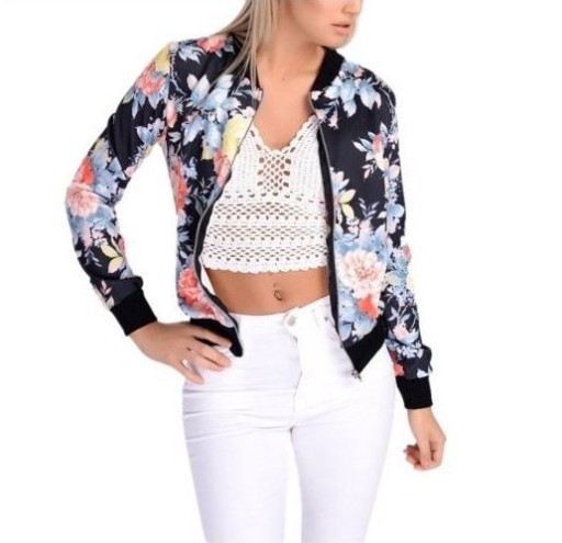 Casaco feminina de primavera/outono com padrão floral J704