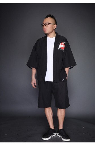 Casaco masculino com estampado de garças - Preto