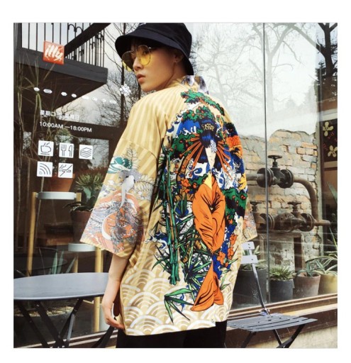 Casaco masculino de estilo japonês com estampado J2041