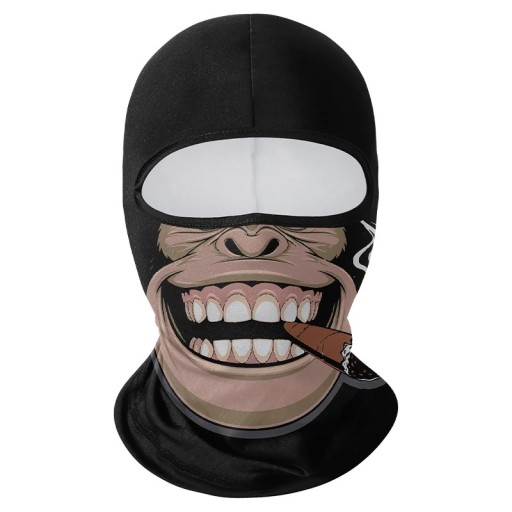 Cască balaclava cu motiv de maimuță și trabuc 42,5 x 23 cm poliester negru protecție pentru față împotriva soarelui și prafului pentru sport