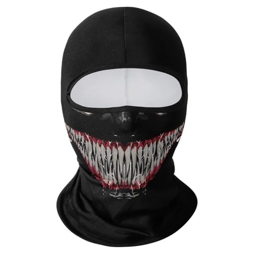 Cască balaclava cu motivul unui zâmbet cu dinți 42,5 x 23 cm poliester negru protecție pentru față împotriva soarelui și prafului