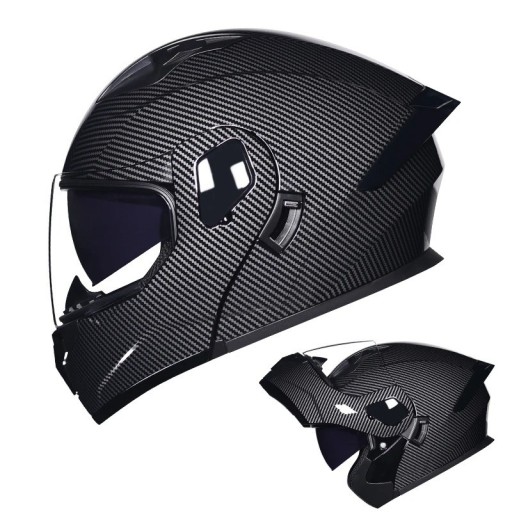 Cască integrală motocyklă unisex cu deschidere ABS+PC neagră cu un model simplu