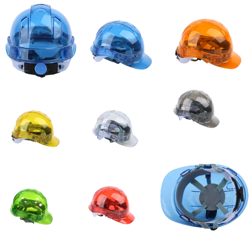 Casco de seguridad transparente casco de protección para trabajos al aire libre ventilado de policarbonato PC con ajuste giratorio para trabajadores