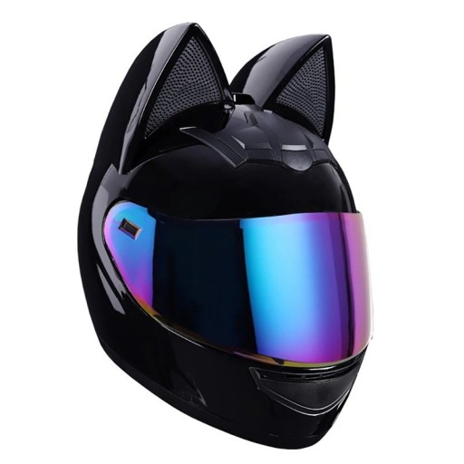 Casco integral de motocicleta con orejas de gato unisex negro abatible ABS+ESP