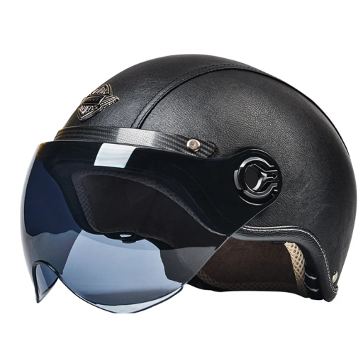 Casco motociclistico retro estivo con visiera flip-up 55–62 cm materiale ABS Visiera scura Casco aperto elegante per scooter e moto