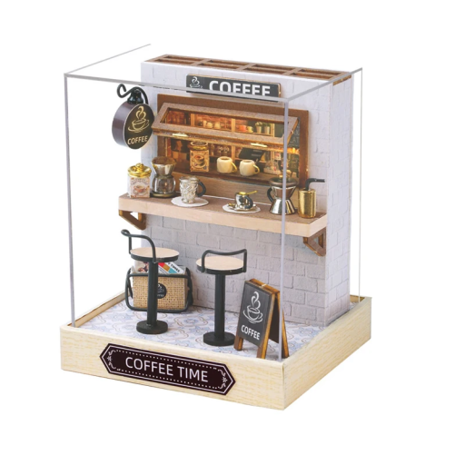 Casetta in legno per bambole 11,5 x 9 x 9 cm modello DIY kit di costruzione con mobili copertura antipolvere puzzle 3D miniatura fatto a mano