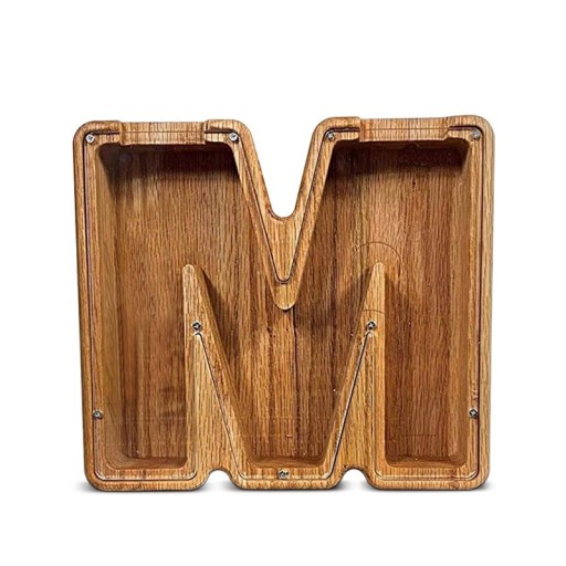 Cassetta di legno lettera M 18 cm altezza 2,8 cm larghezza Parte trasparente in plastica Cassa decorativa per risparmiare