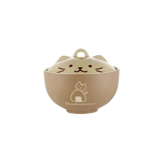 Castron ceramic pentru noodles instant cu capac, motivație pisică, 550 ml, ceramică, castron pentru supă ramen și servire