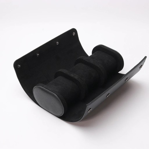 Castron de călătorie pentru ceasuri 22 × 7 × 10 cm Organizator rulabil pentru 3 ceasuri cu pernuțe detașabile castron pentru ceasuri