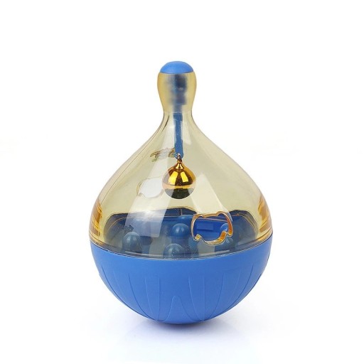Cat and Small Dog Toy Blue Interactive Treat Toy with Bell Plastic Slow Feeding Toy